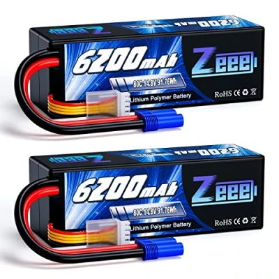 Afbeelding van Zeee 4S LiPo RC Accu 14.8V 80C 6200mAh Hardcase Batterij met EC5 stekker voor auto, vliegtuig, helikopter, hobby (2 packs)