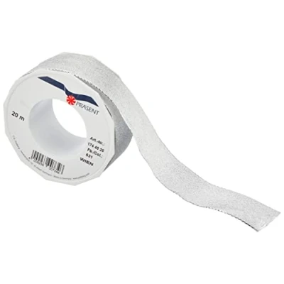 Afbeelding van C.E. Pattberg Wien cadeaulint in zilver, 20 m metallic gaaslint voor geschenkverpakking, 4,1 cm breed, accessoires decoratie en handwerk, lint geschenken, elke gelegenheid