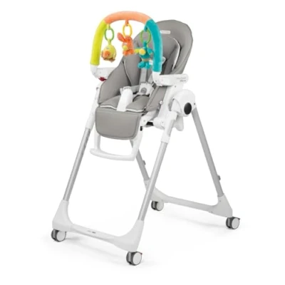 Afbeelding van Peg Perego Prima Pappa Follow Me Plus kinderstoel en babywip, vanaf de geboorte, in hoogte verstelbaar, 4 wielen, speelstang, dubbele plank, kunstlederen bekleding, compacte sluiting, Ice