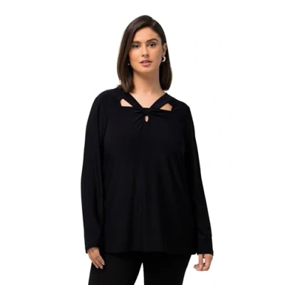 Afbeelding van Ulla Popken WRAP LOOK LONG Sleeve Cutout Vneck Longsleeve, Dames, Maat: 54/56, Dark blue