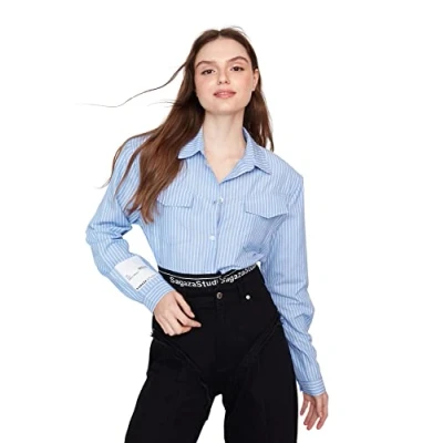 Afbeelding van Trendyol X Sagaza Studio Wit Blauw Overhemd Met Zakdetails Tpraw23Go00022
