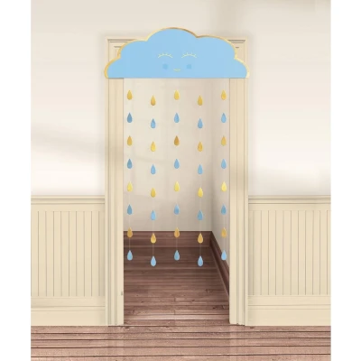 Afbeelding van Amscan Deurgordijn Babyshower 190 X 96 Cm Karton Lichtblauw/goud
