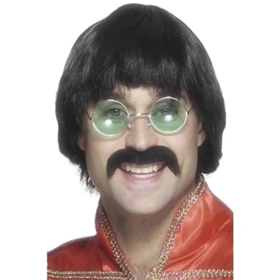 Afbeelding van Smiffys 70s Mersey Pruik en Snor Zwart