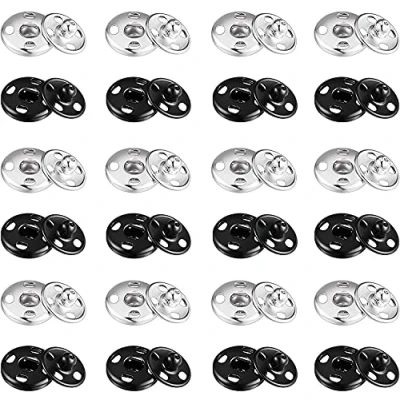 Afbeelding van 32 sets opnaaiknoppen, metalen drukknopen, zwart, zilver, bevestigingsmiddelen, knopen voor kleding, portemonnee, handtas, doe het zelf benodigdheden (15 mm)