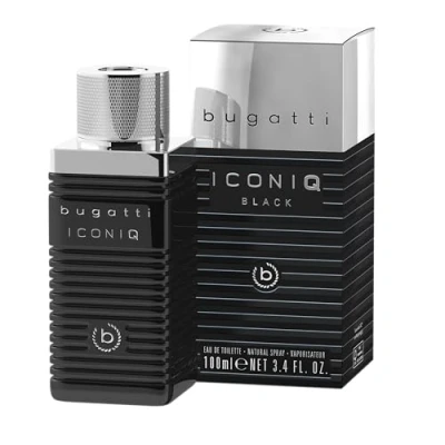 Afbeelding van bugatti Iconiq Black parfum voor heren, 100 ml, houtachtig geambreerd scherp mannenparfum met complexe noten van kardemom, sandelhout, lavendel en amber, markant donker eau de toilette heren