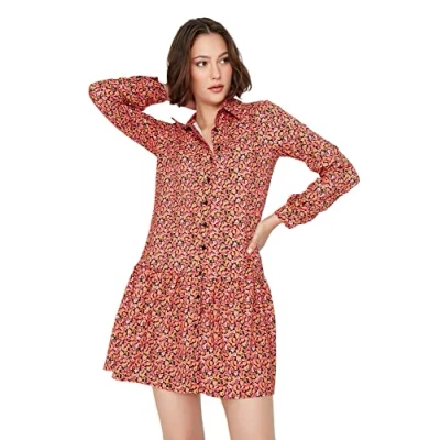 Afbeelding van TRENDYOL Dames mini blousejurk regular fit geweven stof jurk, Meerkleurig, 36