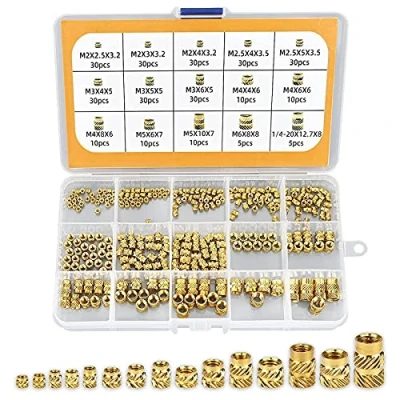 Afbeelding van 300stk Schroefdraadbus M2 M2.5 M3 M4 M5 M6 Messing Schroefdraadbussen Schroefdraad Insert Gekartelde Noten Interne Draad Moeren inpersmoeren schroefdraadinzetstukken met sorteerdoos
