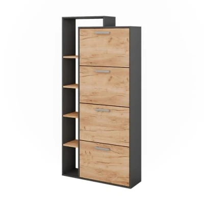 Afbeelding van Vicco Schoenklaprek Orlando, Eik goud/antraciet, 80 x 166.1 cm met 4 compartimenten