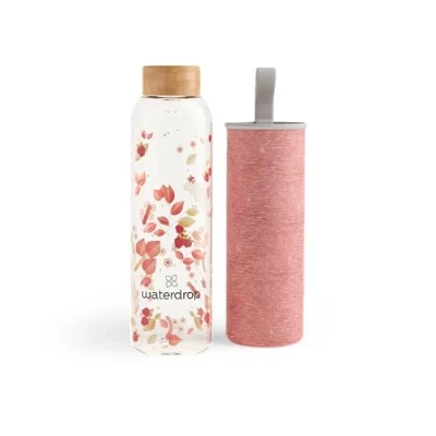 Afbeelding van waterdrop® Glas Drinkfles 600 ml Met neopreen deksel Flair Melange