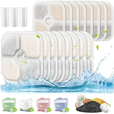 Afbeelding van 16 stuks kattenfonteinfilter, compatibel met Pixi drinkfontein voor katten, reservefilter, 2,5 l kattendrinkfontein 3 slangen