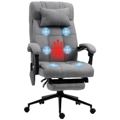 Afbeelding van Vinsetto bureaustoel met massagefunctie, ergonomische ligfunctie, lendenverwarming, in hoogte verstelbaar, computerstoel hoofdsteun, voetensteun, grijs