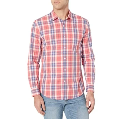 Afbeelding van Amazon Essentials Men&#039;s Casual poplin overhemd met normale pasvorm en lange mouwen, Gewassen rood Vensterruit, S