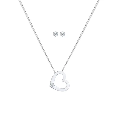 Afbeelding van Elli PREMIUM Dames Sieraden Set Kette Herz Diamant (0.075 ct.) Stecker 925 Silber
