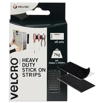 Afbeelding van VELCRO Merk Heavy Duty Stick On Strips Industriële sterkte Dubbelzijdige Haak &amp; Loop Zelfklevende Perfect voor Kamerinrichting Thuis, Kantoor, Garage Gebruik Zwart 50 mm x 100