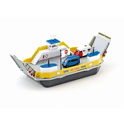 Afbeelding van siku 1750, Autoveerboot, 1:50, metaal/kunststof, incl. 2 speelgoedauto&#039;s, geel/grijs, kan drijven, beweegbare oprijplaten