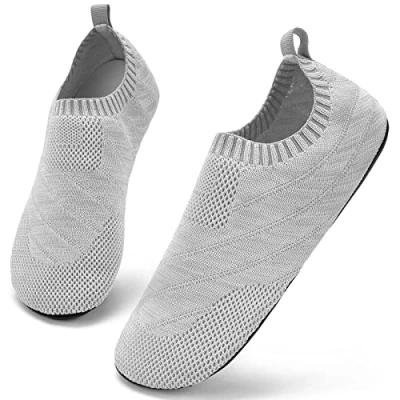 Afbeelding van Sosenfer Pantoffels voor dames en heren, comfortabele platte pantoffels, antislip, gezellige sloffen, uniseks, lichtgrijs, 39 EU
