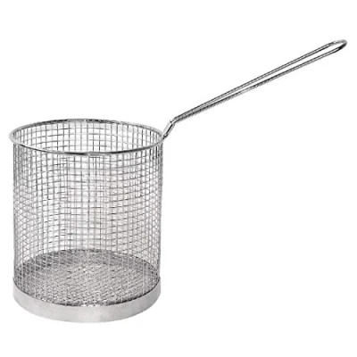 Afbeelding van Vogue roestvrijstalen spaghettimand, diameter 150 mm, pastadraadzeefmand, kookmand, ontwerp met snelle afvoer, lange steel, groenten opwarmen, frituurmand j719