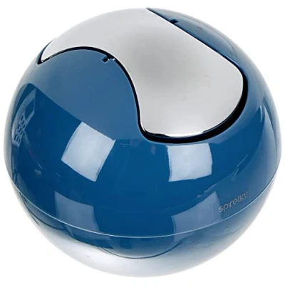 Afbeelding van Spirella Afvalemmer voor badkamer, cosmetica container, 1 liter, glanzende of matte afwerking, afvalcontainer met draaibaar deksel, tafelafvalemmer, denim blauw