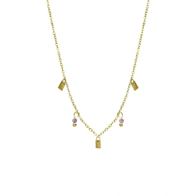 Afbeelding van Lucardi Dames Stalen goldplated Ketting met amethyst Staal Goudkleurig 45 cm
