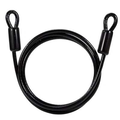 Afbeelding van GUNGY Luskabel, staalkabel met ogen, veiligheidskabel, 2 m lang, 8 mm dik, kunststof ommanteld, voor kabelslot, fietsaanhanger, zwart