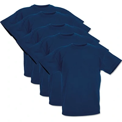 Afbeelding van Fruit of the Loom 5 T shirts voor kinderen, Valueweight, 104, 116, 128, 140, 152, diverse kleurensets naar keuze, 100% katoen, Donkerblauw, 6 Jaar