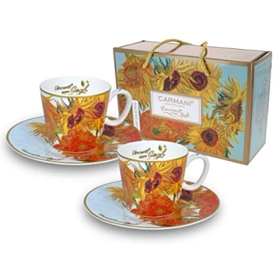 Afbeelding van Espresso kop en schotel set Van 2 met &#039;Zonnebloemen&#039; Vincent Gogh 125 ml