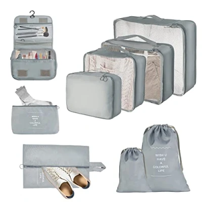 Afbeelding van JOPHEK Koffer Organizer Set 9 delig, Packing Cubes Kledingtassen, Reisorganizer Verpakkingszakken, Waterdichte Reisbenodigdheden Tas, schoenzakken, Make uptas, Grijs