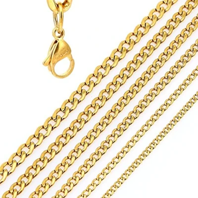 Afbeelding van DonDon® Heren halsketting panzer ketting in roestvrij staal goudkleurig lengte 56 cm breedte 0,8