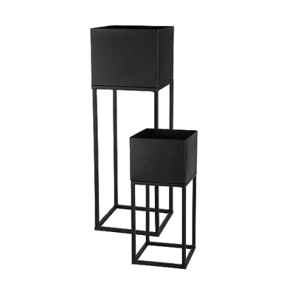 Afbeelding van Spetebo Metalen bloempotstandaard, set van 2, zwart, voor buiten, 58/37 cm, tuinplantenzuil met geïntegreerde bloempot, bloemenkruk, bloementrap, plantenstandaard, plantenhouder,