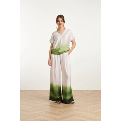 Afbeelding van Smashed Lemon 25019 Wide Leg Broek In Helder Groen &amp; Mauve Donker S