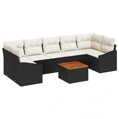 Afbeelding van vidaXL 8 delige tuinbankstel met kussens Zwart Poly Rattan Acacia