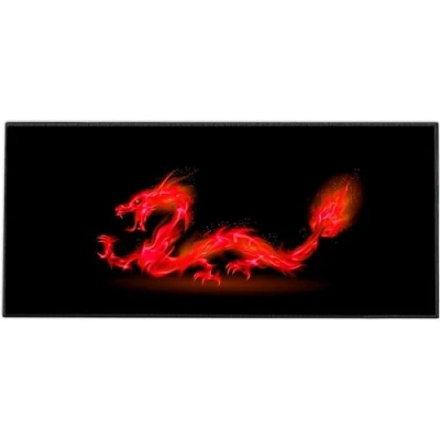 Afbeelding van Silent Monsters Muismat Grootte XX Large (90 x 40 cm), Mouse Pad Design: Rood Draak, Genaaide Rand, voor Bureau en Gaming, Mousepad Antislip rubberen basis