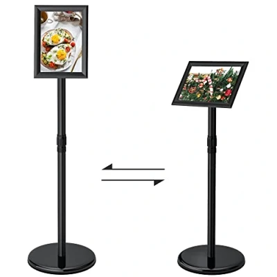 Afbeelding van AllesCosy® Infostandaard, in hoogte verstelbaar, roestvrij staal, informatiestandaard, DIN A4, 297 x 210 mm, posterstandaard, presentatiestandaard, reclamevoorraad (zwart, A4)
