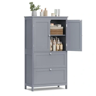 Afbeelding van VASAGLE Badkamerkast, Keukenkast, Opbergkast met 2 deuren en lades, Verstelbare plank, 30 x 60 110 cm, Duifgrijs BBC551G02