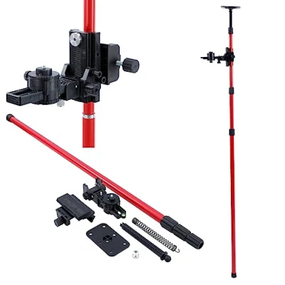 Afbeelding van TOPWAY Laserniveau, telescoopstang, 115 400 cm, koolstofstaal, uitschuifbare laserstang van vloer tot plafond met houder en nylon tas, voor roterende kruislijnlasers, snelle flexibele positionering