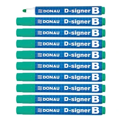 Afbeelding van DONAU D Signer B whiteboard markeerstiften, 10 stuks, groen, ronde punt 2 4 mm, droogbestendig, tot 72 uur zonder dop, niet giftige inkt