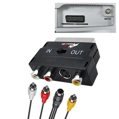 Afbeelding van BullTek Converter Scart naar 3x RCA Jacks S Video VHS Composite met Switch Input/Output Audio In/Out Adapter