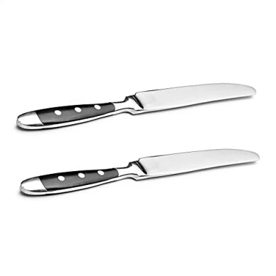 Afbeelding van Kerafactum 2 stuks tafelmessen, roestvrij staal, menumessen met zaaggeslepen, tafelmenu, messenset, vleesmes, zaagmes zwarte handgrepen, landhuisstijl, bistroset, uitbreidbaar