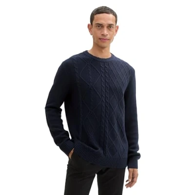 Afbeelding van TOM Tailor Zopfmuster Trui, Heren, Maat: Large, Sky captain blue