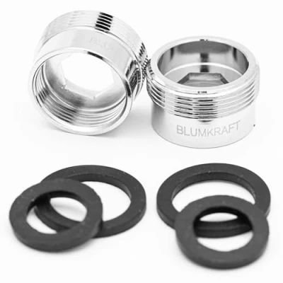 Afbeelding van BLUMKRAFT Set van 2 kraanadapters F18 M22 massief metaal messing zilver 18 mm vrouwelijk 22 stekker (F18 / F18)