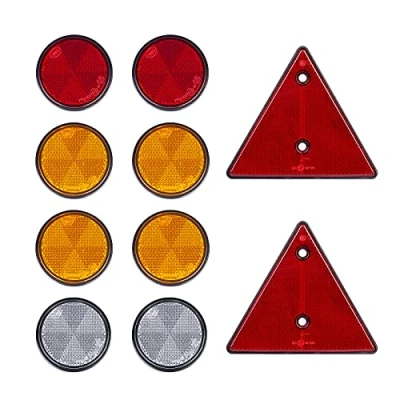 Afbeelding van BEIJISTAR Reflectorhanger, 2 x driehoekig, rode schroefbevestiging, rood, 4 geel, wit, zelfklevend, rond, voor vrachtwagen, aanhanger, camper, caravan