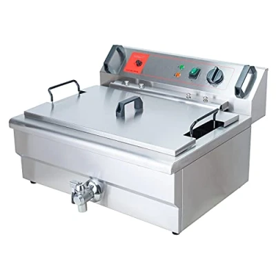 Afbeelding van Valgus Commerciële Elektrische Friteuse Roestvrij staal 3000W 30L Grote Capaciteit Keuken Braadmachine met Mand en Deksel Afvoersysteem voor Restaurant Huis