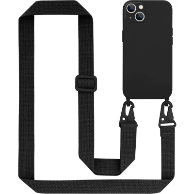 Afbeelding van Cadorabo Mobiele telefoon ketting geschikt voor Apple iPhone 14 Hoesje in LIQUID ZWART Silicone beschermhoes
