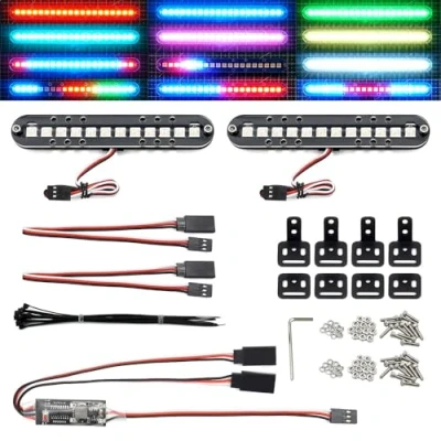 Afbeelding van RC LED lichtbalk Daklamp Koplamp Achterlichtset Bumperlicht Compatibel met Traxxas Auto Vrachtwagen Crawler Tamiya Losi HPI Rustler Axiale politielichten (100 mm 2 bar)