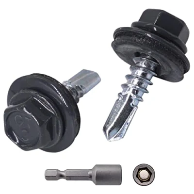 Afbeelding van SKIR&#039;CO (200 stuks) metalen dakschroeven, 4,8 x 19 mm geschilderde zelfborende schroeven met EPDM ringen, plaatwerk zeskantschroef (antraciet grijs RAL 7016)
