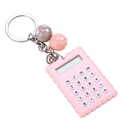Afbeelding van Mini Calculator, Portable Pocket Candy Color PVC 8 cijfers elektronische rekenmachine met siliconen knoppen en sleutelhanger gesp voor kinderen studenten(Roze)