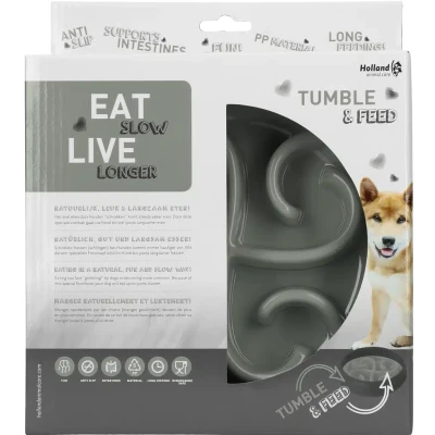 Afbeelding van Eat Slow Live Longer Anti schrok Voerbak Tumble Grijs 20,5 cm