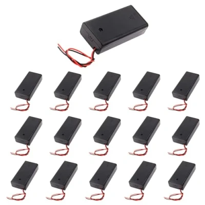 Afbeelding van 16 stuks 2 x 1,5 V 3 AA kunststof batterijhouders met hoes, 15 cm aansluitkabel en aan/uit schakelaar, serieaansluiting, batterijhouder