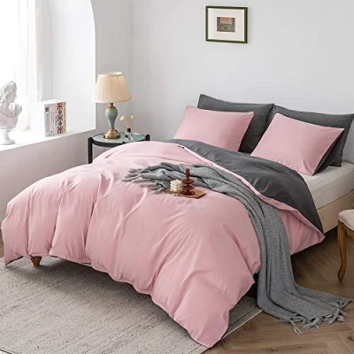 Afbeelding van Damier Beddengoed 200 x cm, oudroze, grijs, antraciet, omkeerbaar beddengoed, 3 delig, superzacht microvezel, dekbedovertrek cm met ritssluiting + 2 kussenslopen 80