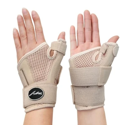 Afbeelding van Medische duimbrace/spalk/steun bij artritis, uniseks Spica/spalk voor triggerduim Duimspalk links &amp; rechts F.D.A. middel gids (Beige, Paar)